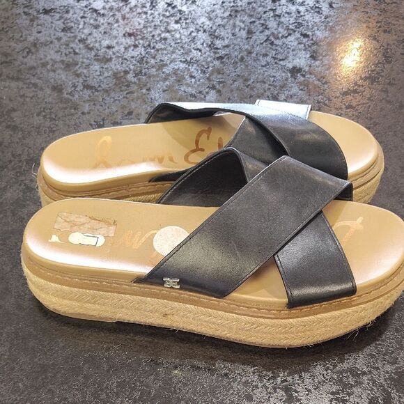 Sam Edelman Black Espadrille Slides - Picture 1 of 6